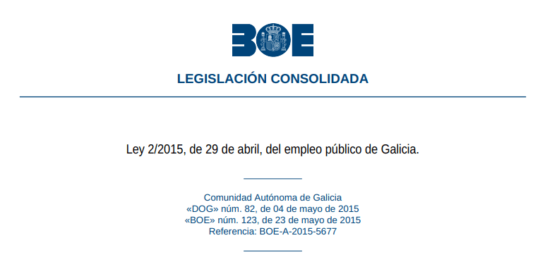 Test de la Ley 2/2015, de 29 de abril, del empleo público de Galicia